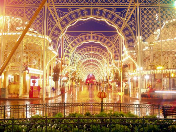 A long exposure shot of Main Street at Disneyland Paris